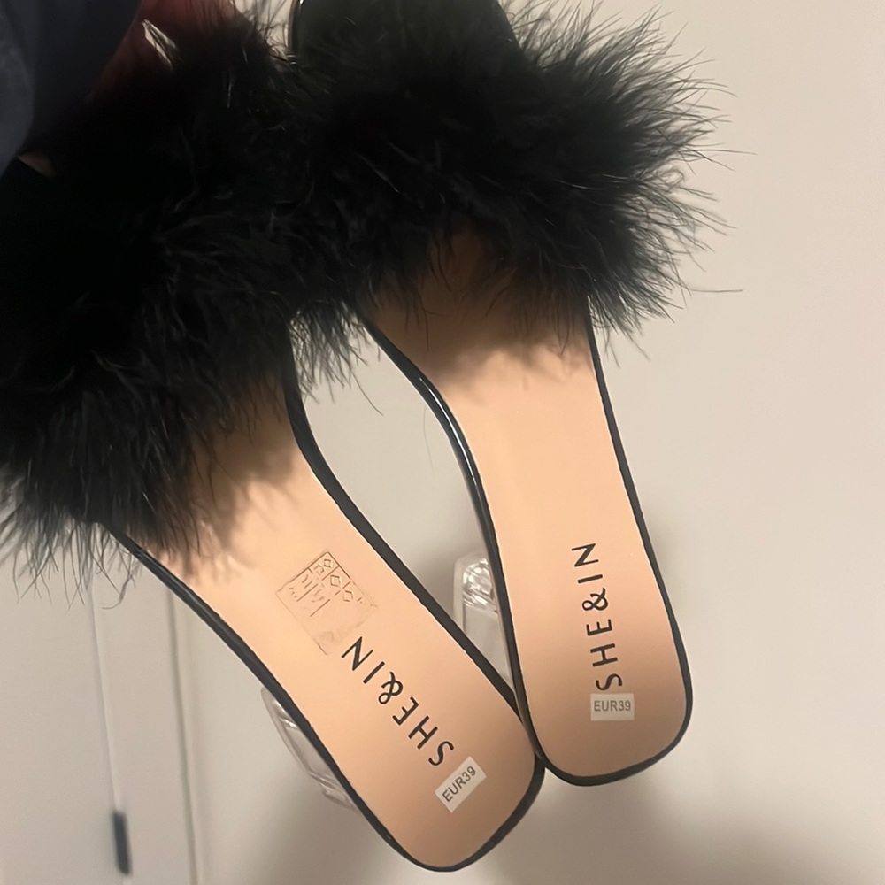 black fur heels
